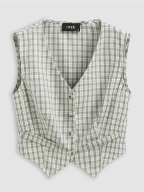 Sage Plaid Vest - Sage Green